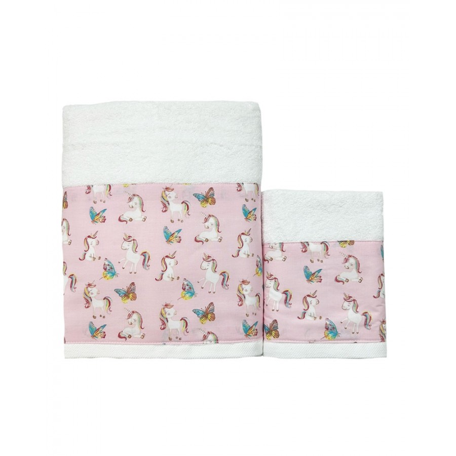 BunnyBebe Βρεφικές Πετσέτες Σετ 2 τεμαχίων (50×90, 70×140), 500gsm Unicorn (994-UNICORN-ΡΟΖ)