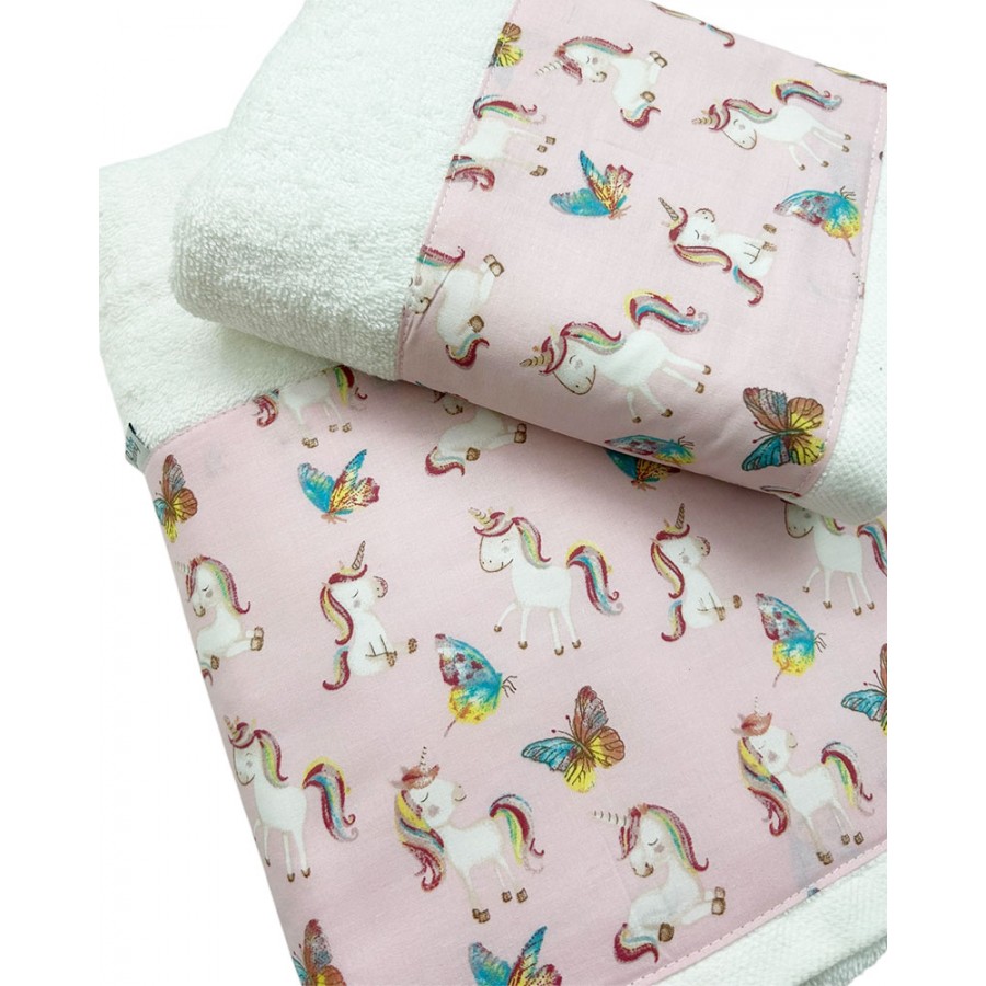 BunnyBebe Βρεφικές Πετσέτες Σετ 2 τεμαχίων (50×90, 70×140), 500gsm Unicorn (994-UNICORN-ΡΟΖ)