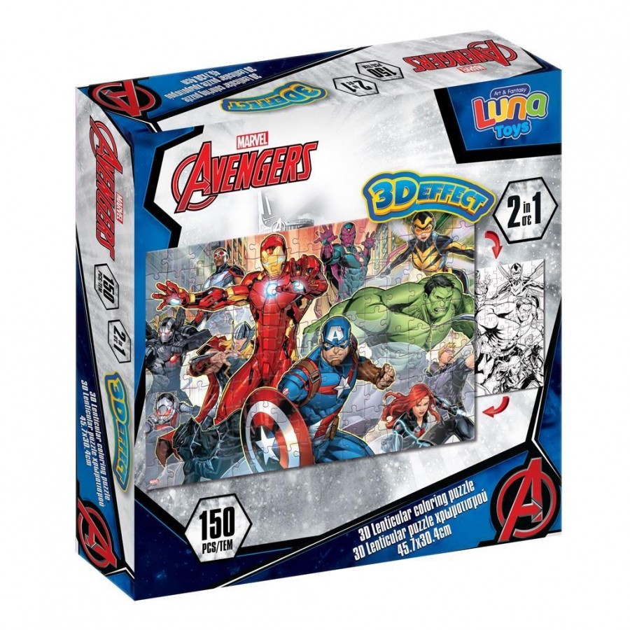 Luna Toys Παζλ Lenticular Avengers Luna Toys 2 σε 1 Χρωματισμού 2 όψεων με 3D Effect  (000506191)