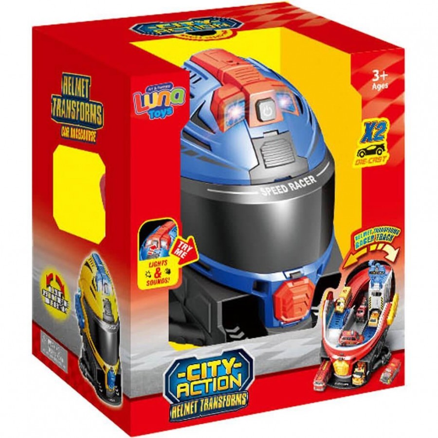 Luna Toys Πάρκινγκ Κράνος Μπλε με 2 μεταλλικά αυτοκινητάκια με φως & ήχο (000623128)