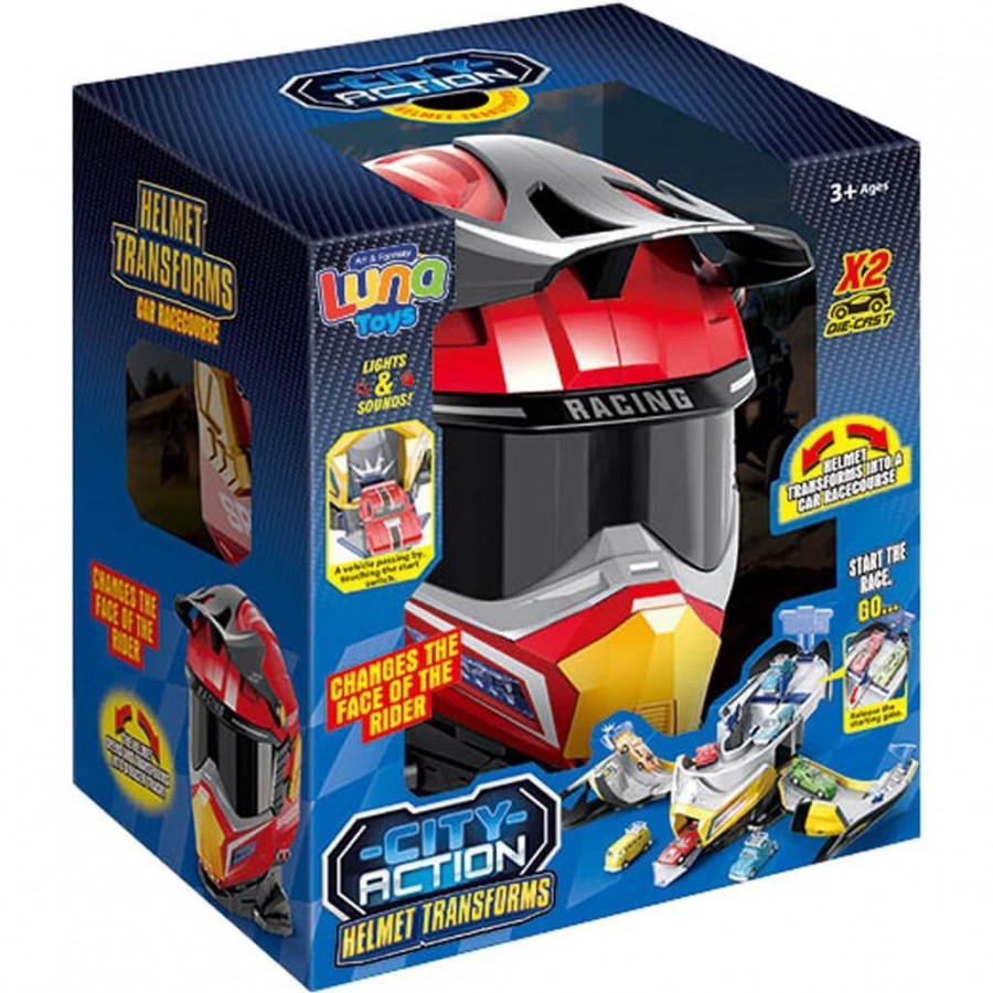 Luna Toys Πάρκινγκ Κράνος Κόκκινο 25Χ20Χ28CM με 2 μεταλλικά αυτοκινητάκια με φως & ήχο (000623129)
