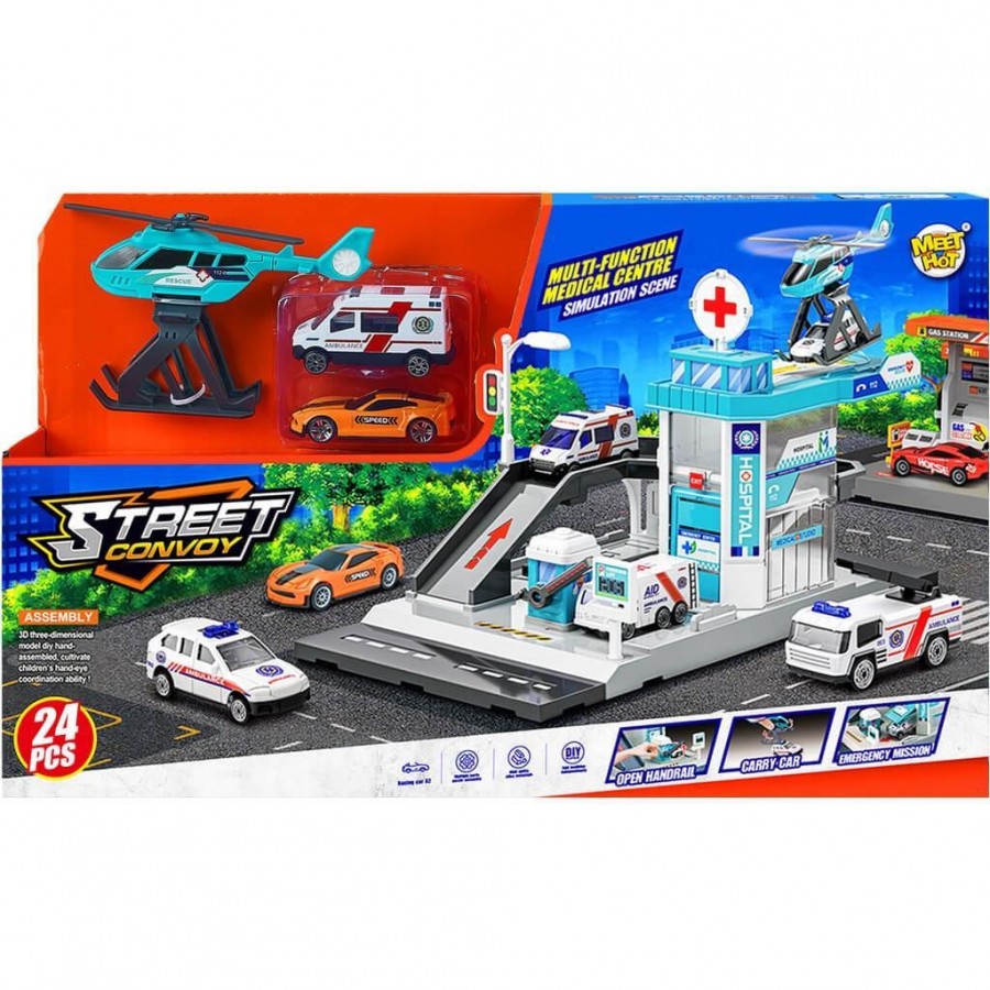 Luna Toys Πάρκινγκ Νοσοκομείο 24τμχ με δυο μεταλλικά Οχήματα 41,5Χ7Χ25CM (000623245)