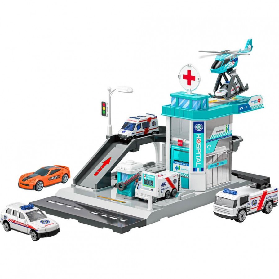 Luna Toys Πάρκινγκ Νοσοκομείο 24τμχ με δυο μεταλλικά Οχήματα 41,5Χ7Χ25CM (000623245)