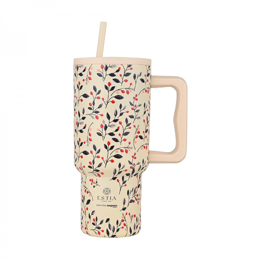 Estia θερμός Straw Tumbler XL Save The Aegean 900ml Bloom Beige (01-35181) Estia θερμός Straw Tumbler XL Save The Aegean 900ml Bloom Beige (01-35181)