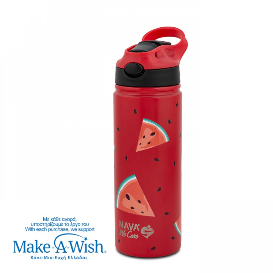 Nava Θερμός μπουκάλι ανοξείδωτο με καλαμάκι "We Care", Watermelon 500ml (10-016-302) Nava Θερμός μπουκάλι ανοξείδωτο με καλαμάκι "We Care", Watermelon 500ml (10-016-302)