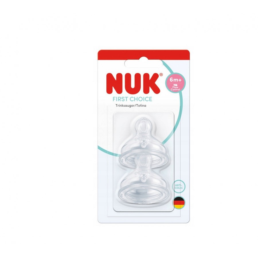 NUK First Choice+ No Colic Θηλές Σιλικόνης Flow Control 6m+ 2τεμ (10124049)