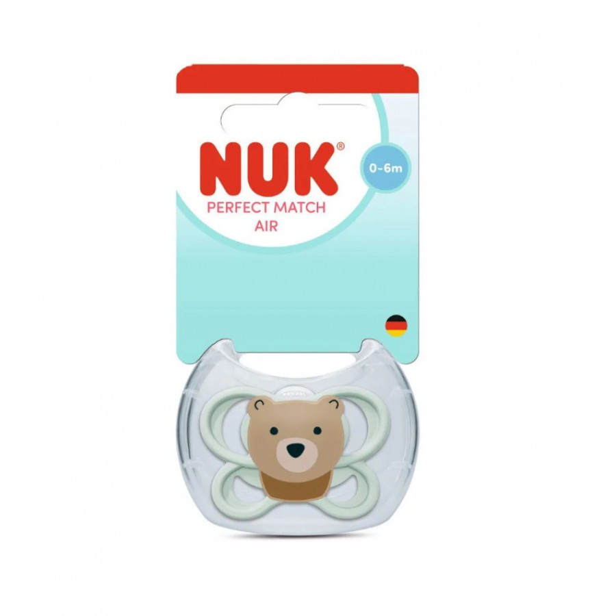 NUK Perfect Match AIR Πιπίλα Σιλικόνης 0-6m, Mint Bear (10175346)