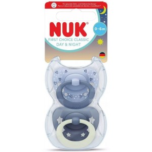 Nuk First Choice Classic Ορθοδοντικές Πιπίλες Σιλικόνης Νυκτός με Θήκη Μπλε για 0-6 μηνών 2τμχ (10175396)