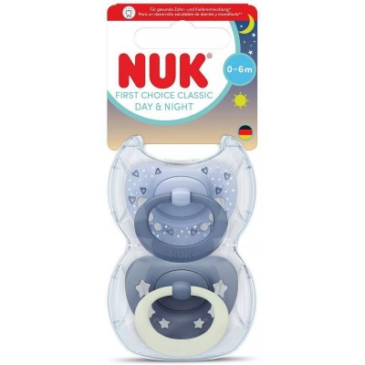Nuk First Choice Classic Ορθοδοντικές Πιπίλες Σιλικόνης Νυκτός με Θήκη Μπλε για 0-6 μηνών 2τμχ (10175396)