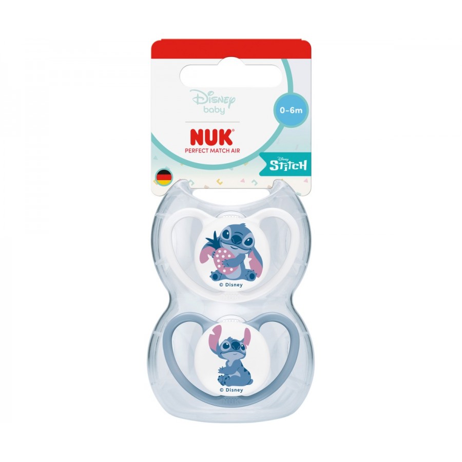 Nuk Πιπίλα Σιλικόνης με Θήκη 2τεμ. Perfect Match Air 0-6 μηνών Stitch (10175433)
