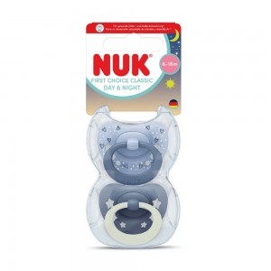 Nuk First Choice Classic Day & Night Πιπίλες Σιλικόνης Νυκτός με Θήκη Μπλε για 6-18 μηνών 2τμχ (10176383)