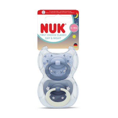 Nuk First Choice Classic Day & Night Πιπίλες Σιλικόνης Νυκτός με Θήκη Μπλε για 6-18 μηνών 2τμχ (10176383)