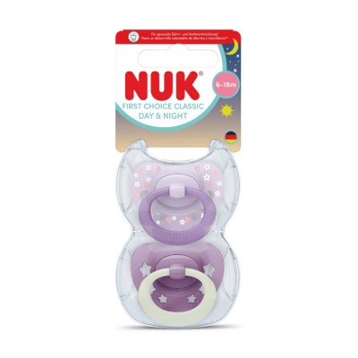 Nuk First Choice Classic Ορθοδοντικές Πιπίλες Σιλικόνης Νυκτός με Θήκη Μωβ για 6-18 μηνών 2τμχ (10176384)