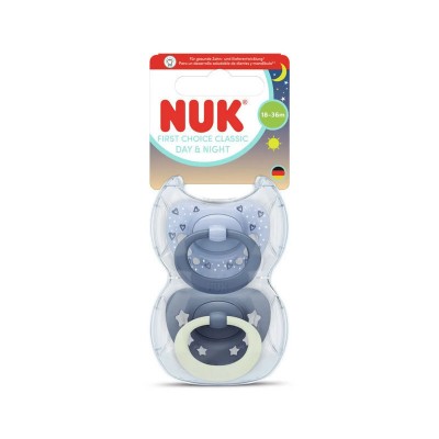 Nuk First Choice Classic Day & Night Πιπίλες Σιλικόνης Νυκτός με Θήκη Μπλε για 18-36 μηνών 2τμχ (10177263)