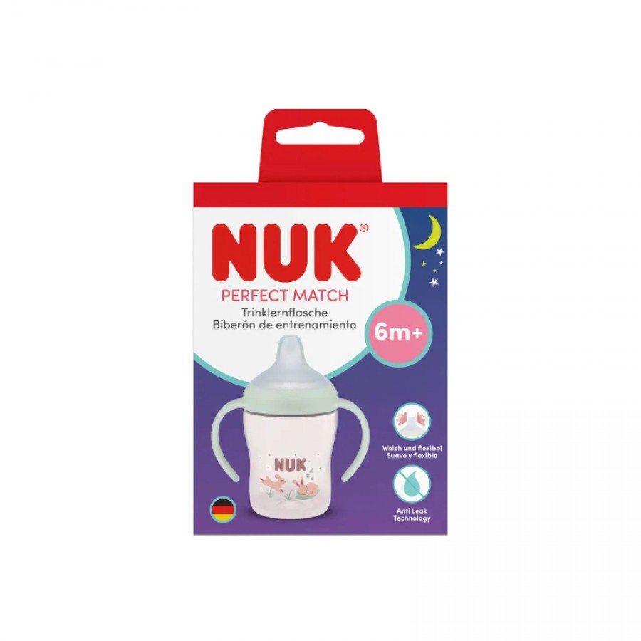 Nuk Perfect Match Night Εκπαιδευτικό Μπιμπερό με Στόμιο Σιλικόνης & 2 Λαβές 6+m, Bunny 150ml (10215387)