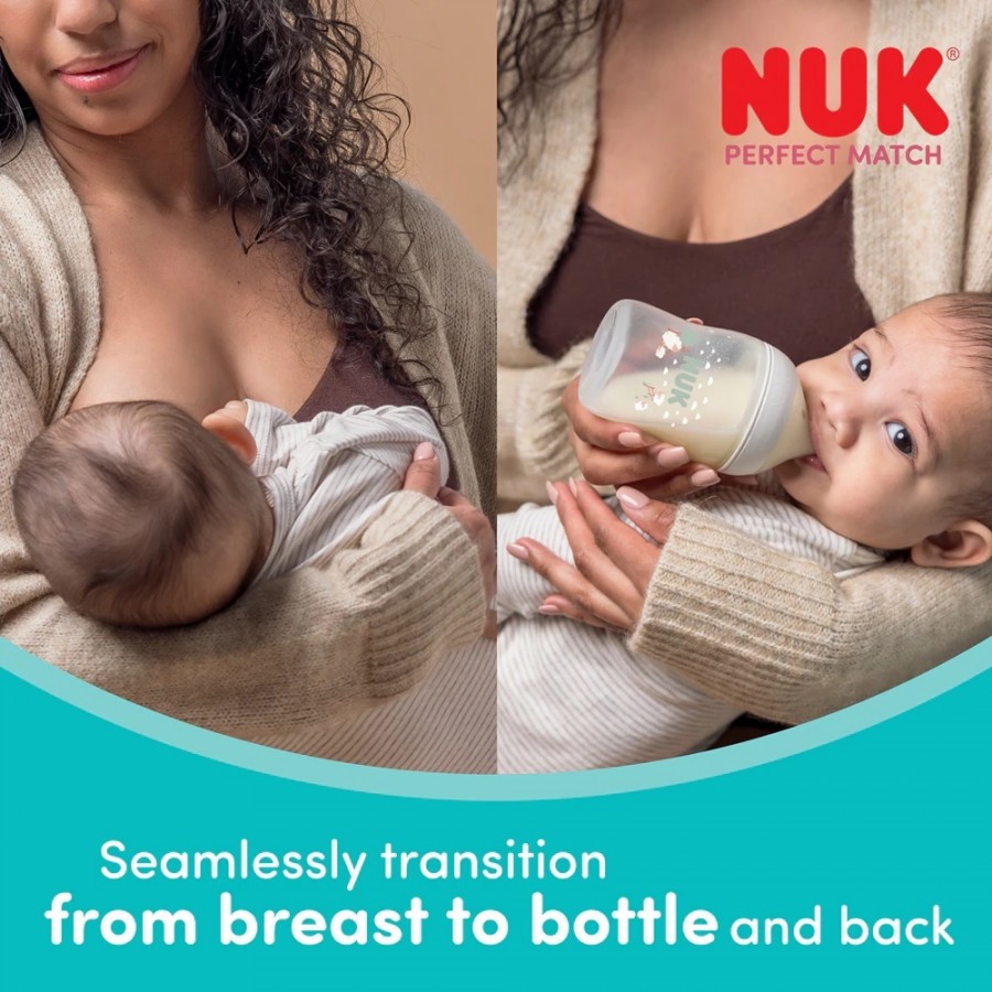 Nuk Μπιμπερό Πλαστικό 150ml Perfect Match με μαλακή θηλή σιλικόνης 0m+ Προβατάκια (10215409)