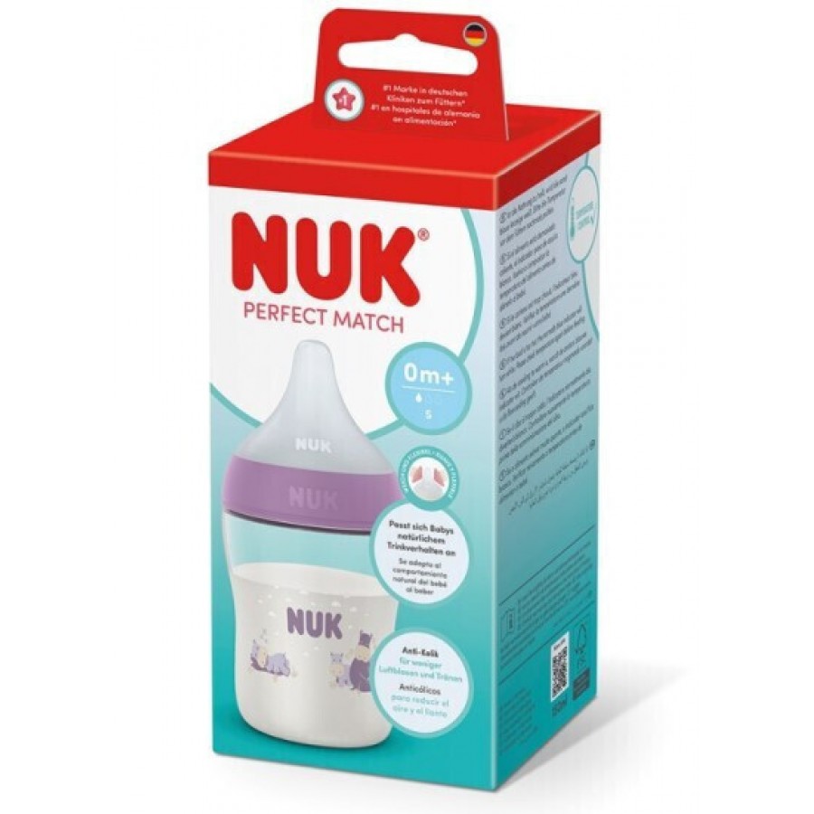 Nuk Μπιμπερό Πλαστικό 150ml Perfect Match με μαλακή θηλή σιλικόνης 0m+ Μωβ Ιπποπόταμος (10215410) Nuk Μπιμπερό Πλαστικό 150ml Perfect Match με μαλακή θηλή σιλικόνης 0m+ Μωβ Ιπποπόταμος (10215410)