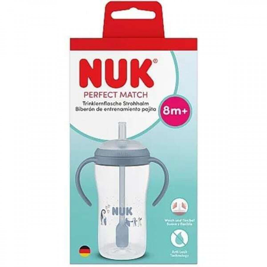 Nuk Παιδικό Ποτηράκι με Λαβές και Καλαμάκι από Σιλικόνη Πιγκουίνος 260ml για 8m+ (10216318)
