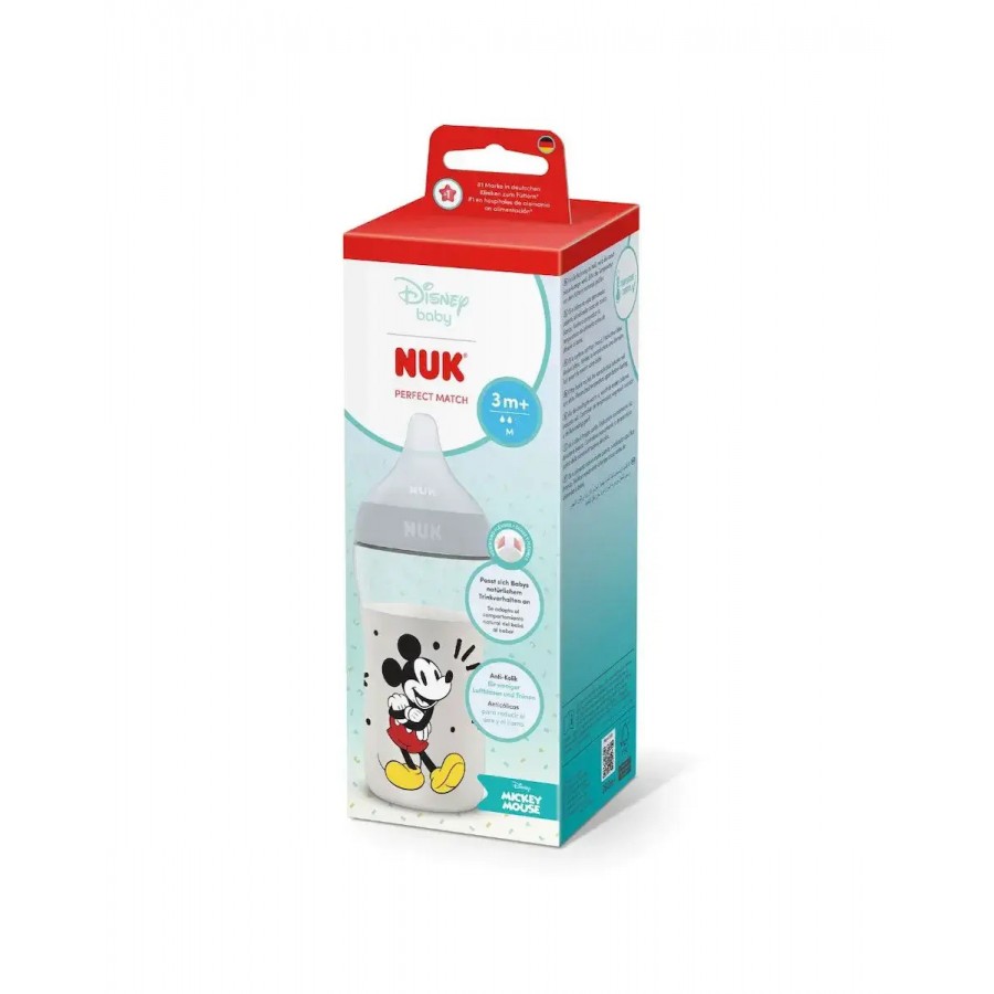 Nuk Disney Mickey Μπιμπερό Πλαστικό 260ml Perfect Match με θηλή 3m+ (10216337)
