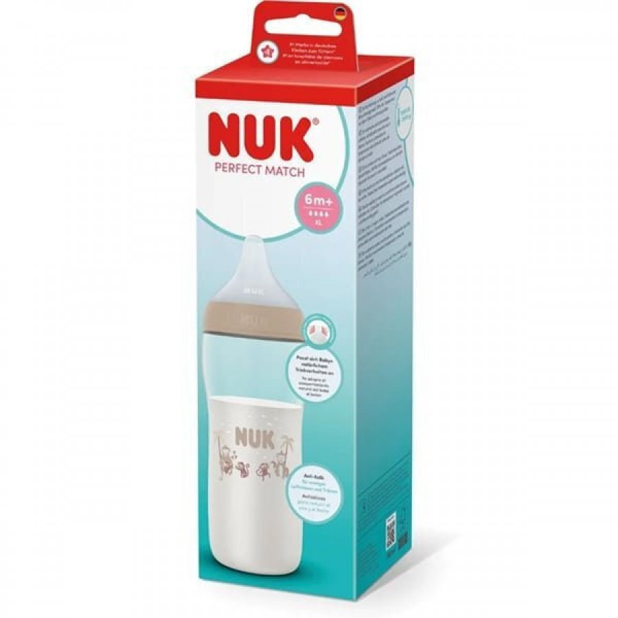 Nuk Πλαστικό Μπιμπερό Perfect Match Κατά των Κολικών με Θηλή Σιλικόνης για 6+ μηνών 360ml Monkey (10217002)