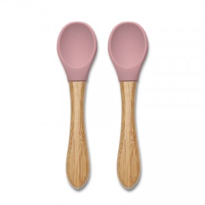 Lorelli Σετ Κουτάλια Σιλικόνης Με Μπαμπού 2Τμχ. Natural Deep Pink (10230680002)