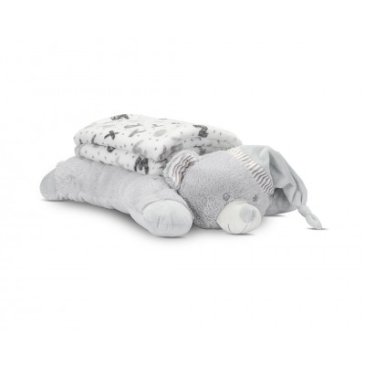 Lorelli Σετ Δώρου Κουβέρτα Αγκαλιάς 90/75cm Poffy Duo Με Μαξιλαράκι GreyTeddy Bear (10340202503)