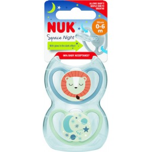 Nuk Ορθοδοντικές Πιπίλες Σιλικόνης για 6-18 μηνών Space με Θήκη Νυκτός Λιοντάρι - Αστεράκι (10736619) Nuk Ορθοδοντικές Πιπίλες Σιλικόνης για 6-18 μηνών Space με Θήκη Νυκτός Λιοντάρι - Αστεράκι (10736619)