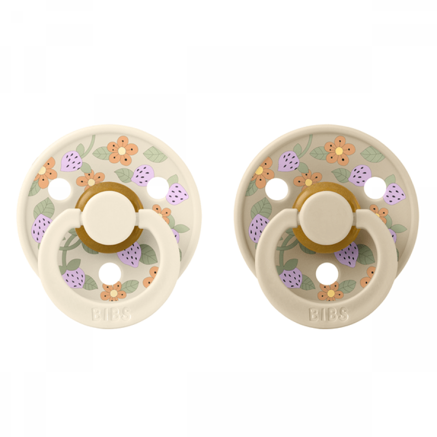 Bibs Πιπίλες από Φυσικό Καουτσούκ Liberty Στρογγυλή Νο1 Strawberries-Cream Ivory (11019102)