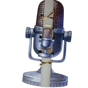 Χειροποίητη Αρωματική Λαμπάδα Retro Μικρόφωνο Με Ξύλινη Βάση που κρεμιέται ως διακοσμητικό Καδράκι (2025185)