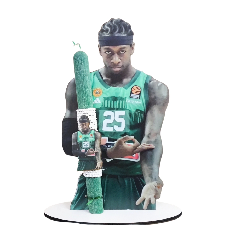 Χειροποίητη Αρωματική Λαμπάδα Με τον Πράσινο MVP Παιχταράν σε ξύλινη Διακοσμητική Βάση (20252525) Χειροποίητη Αρωματική Λαμπάδα Με τον Πράσινο MVP Παιχταράν σε ξύλινη Διακοσμητική Βάση (20252525)