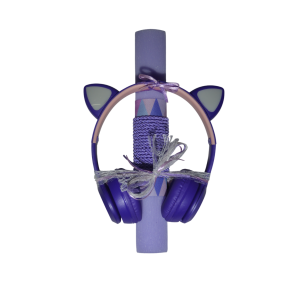 Χειροποίητη Αρωματική Λαμπάδα με Ακουστικά Μωβ Γατούλα (2025260)