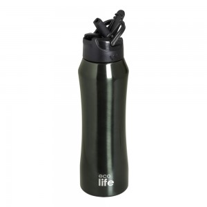 Eco Life Θερμός από ανοξείδωτο ατσάλι Black Thermos 550ml Με Eσωτερικό Καλαμάκι (33-BO-3020)