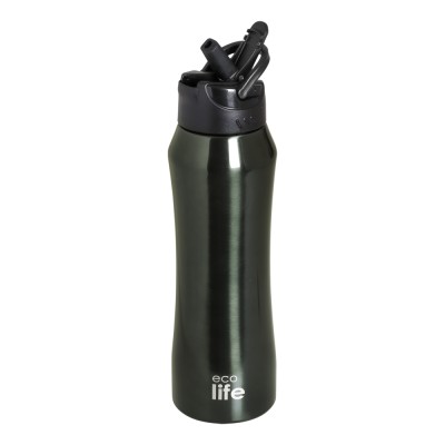 Eco Life Θερμός από ανοξείδωτο ατσάλι Black Thermos 550ml Με Eσωτερικό Καλαμάκι (33-BO-3020)