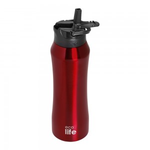 Eco Life Θερμός από ανοξείδωτο ατσάλι Red Thermos 550ml Με Eσωτερικό Καλαμάκι (33-BO-3063)