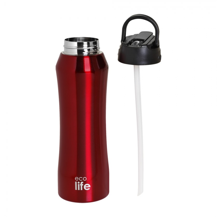 Eco Life Θερμός από ανοξείδωτο ατσάλι Red Thermos 550ml Με Eσωτερικό Καλαμάκι (33-BO-3063)