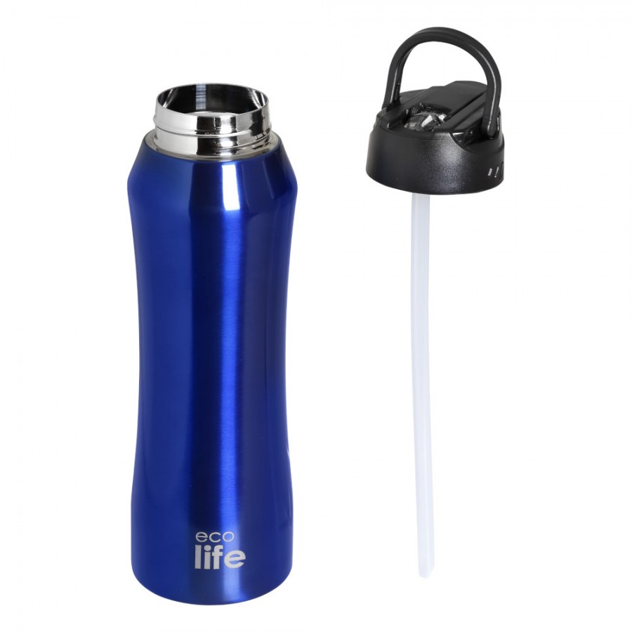 Eco Life Θερμός από ανοξείδωτο ατσάλι Blue Thermos 550ml Με Eσωτερικό Καλαμάκι (33-BO-3062)