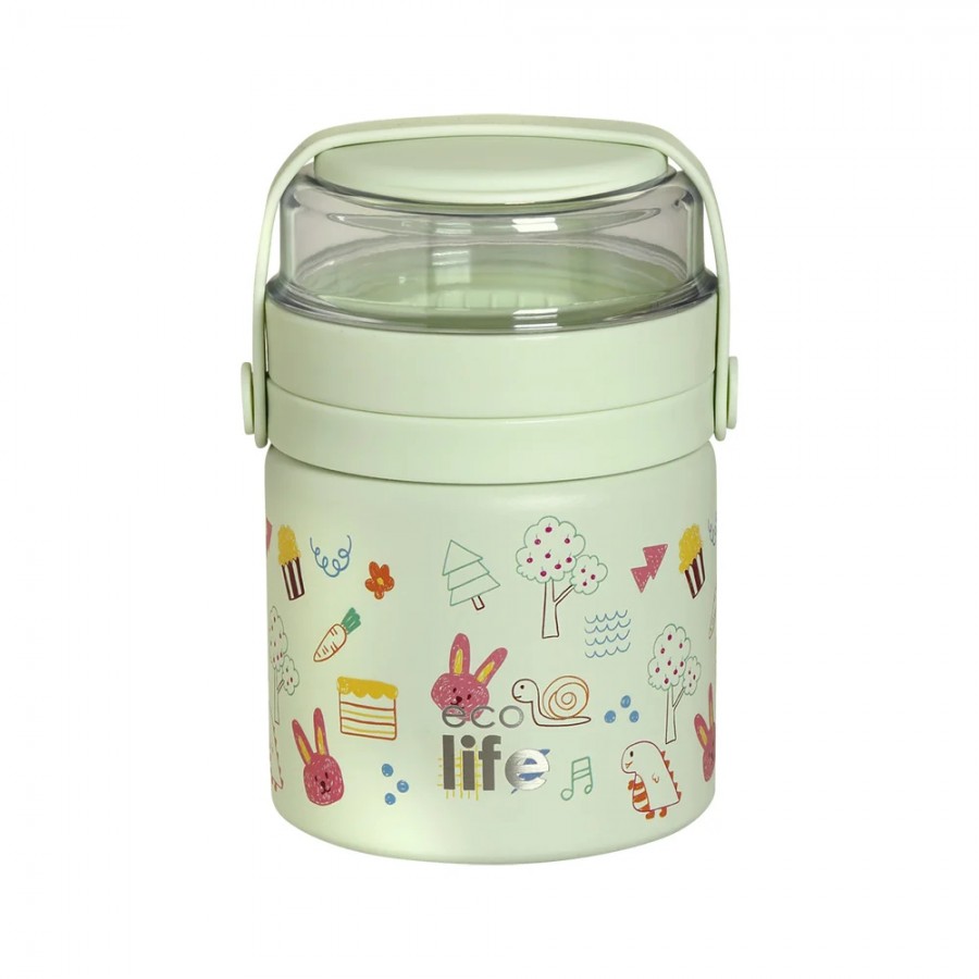 Eco Life Στρογγυλό Θερμός Φαγητού 450ml Green Doodles (33-BO-9023) Eco Life Στρογγυλό Θερμός Φαγητού 450ml Green Doodles (33-BO-9023)