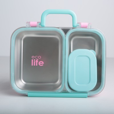 Eco Life Φαγητοδοχείο 800ml Με 2 Χωρίσματα & Μπωλ Ροζ (33-BO-9053)