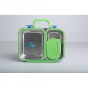 Eco Life Φαγητοδοχείο 800ml Με 2 Χωρίσματα & Μπωλ Μπλε (33-BO-9054)