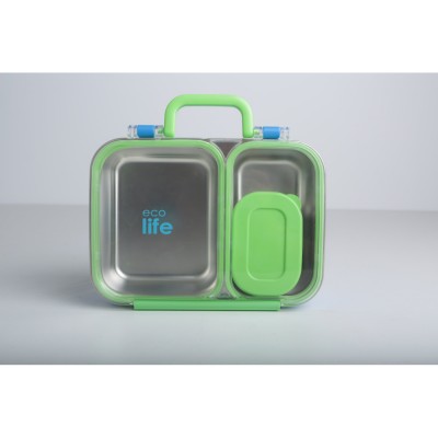 Eco Life Φαγητοδοχείο 800ml Με 2 Χωρίσματα & Μπωλ Μπλε (33-BO-9054)