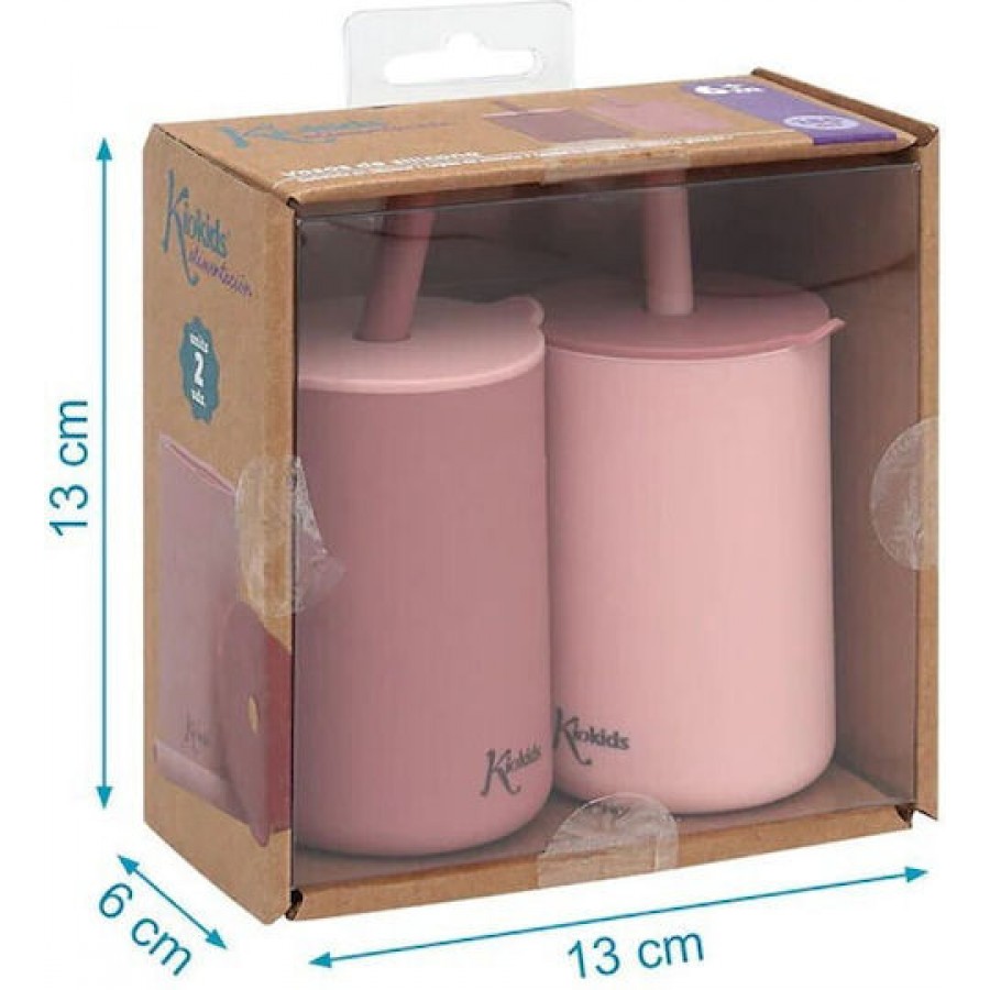 Kiokids Σετ Ποτήρια Σιλικόνης με Καλαμάκι 180ml Ροζ (3508)
