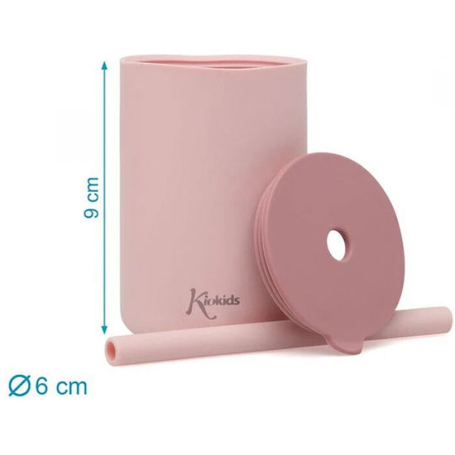 Kiokids Σετ Ποτήρια Σιλικόνης με Καλαμάκι 180ml Ροζ (3508)