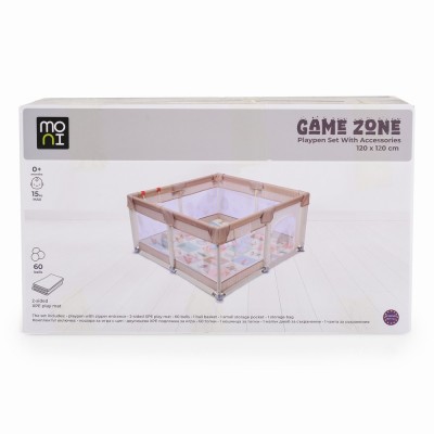 Moni Πάρκο για μωρά ορθογώνιο GameZone 120x120 με χαλάκι xpe & 60 μπαλάκια grey (3801005210428)