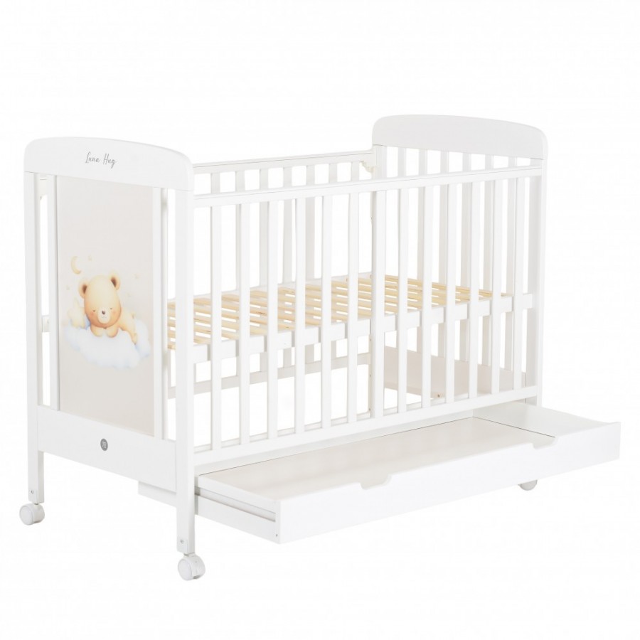 Cangaroo Ξύλινη βρεφική κούνια για στρώμα 60x120cm Lunahug White (3801005210527)