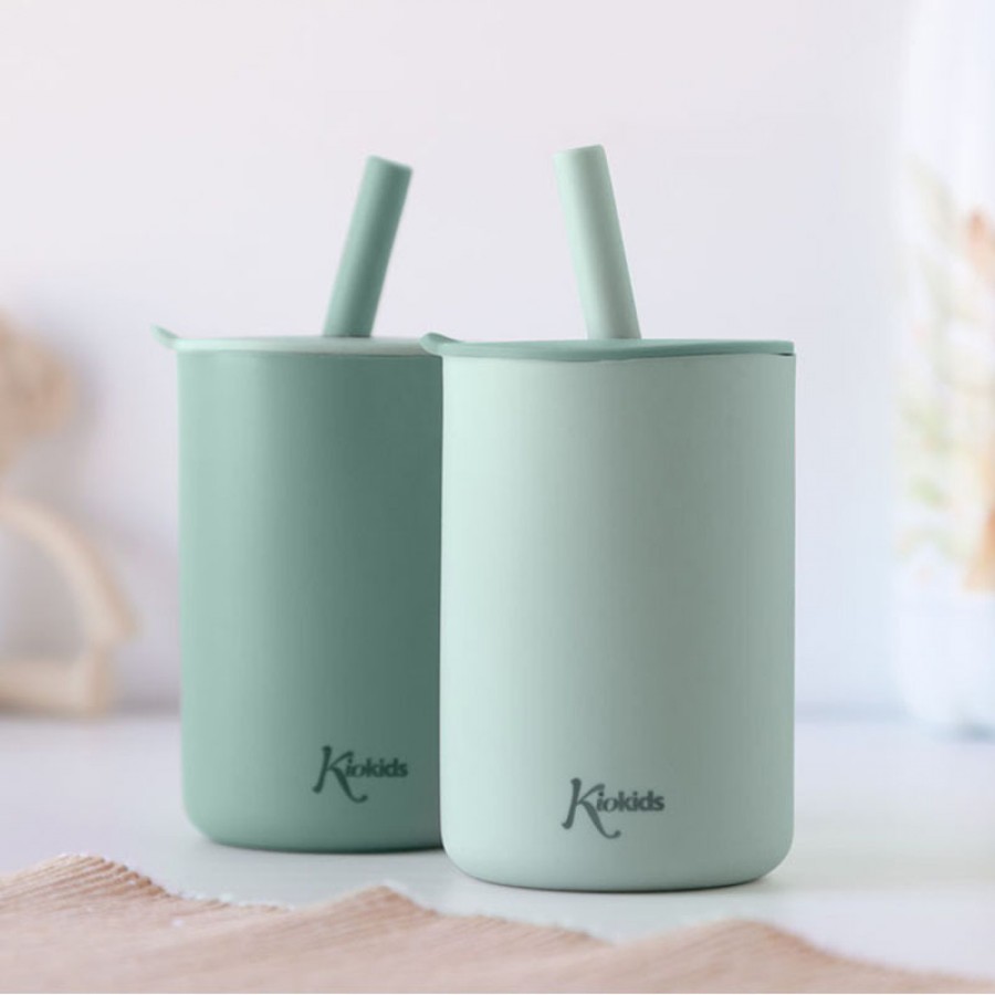 Kiokids Σετ Ποτήρια Σιλικόνης με Καλαμάκι 180ml Μέντα (3804)