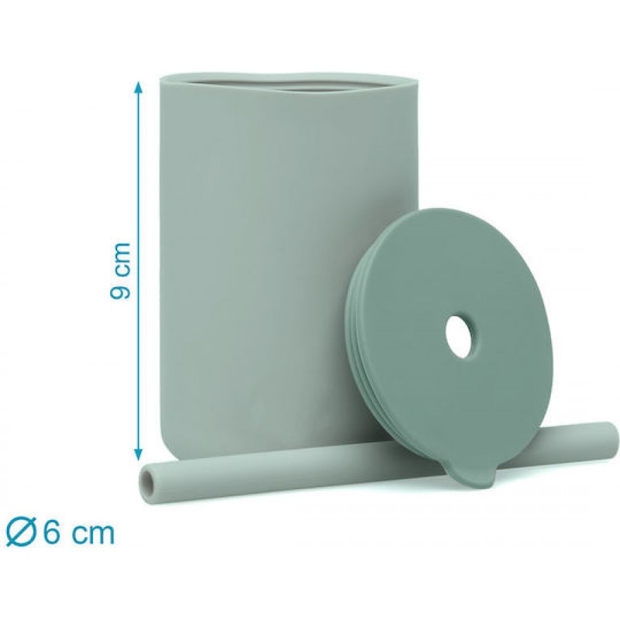 Kiokids Σετ Ποτήρια Σιλικόνης με Καλαμάκι 180ml Μέντα (3804)