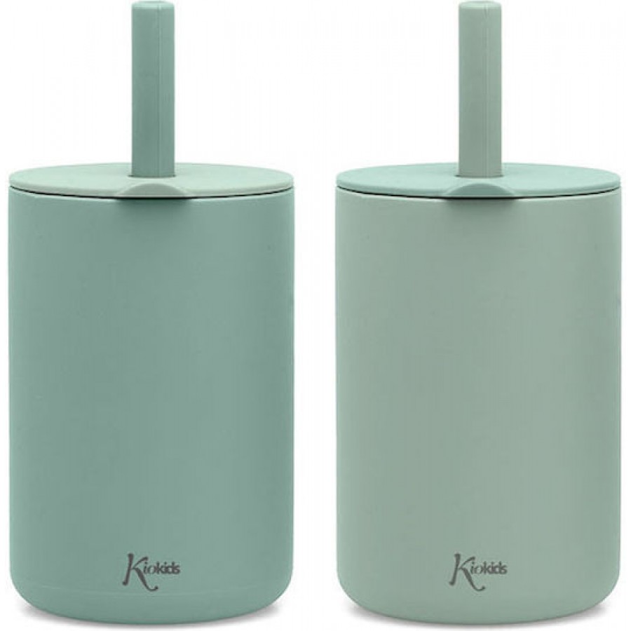 Kiokids Σετ Ποτήρια Σιλικόνης με Καλαμάκι 180ml Μέντα (3804)