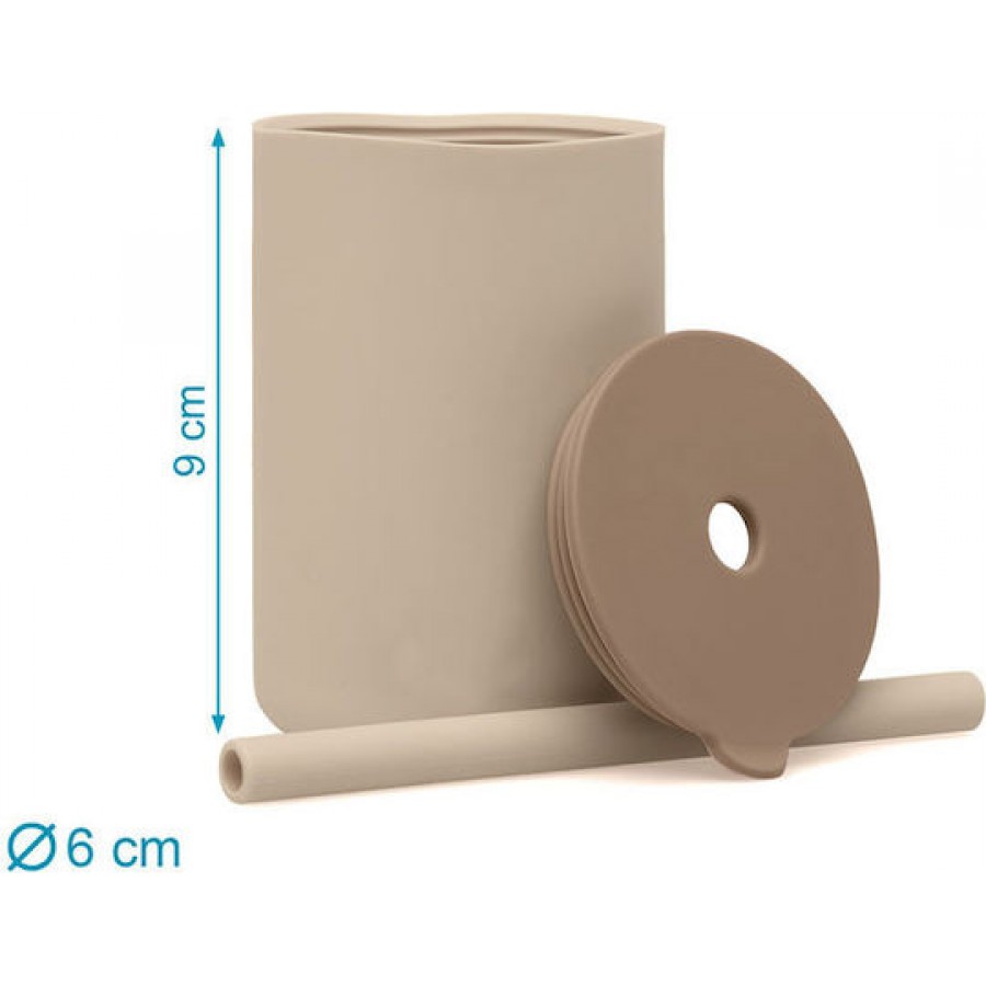 Kiokids Σετ Ποτήρια Σιλικόνης με Καλαμάκι 180ml Μπεζ (4255)