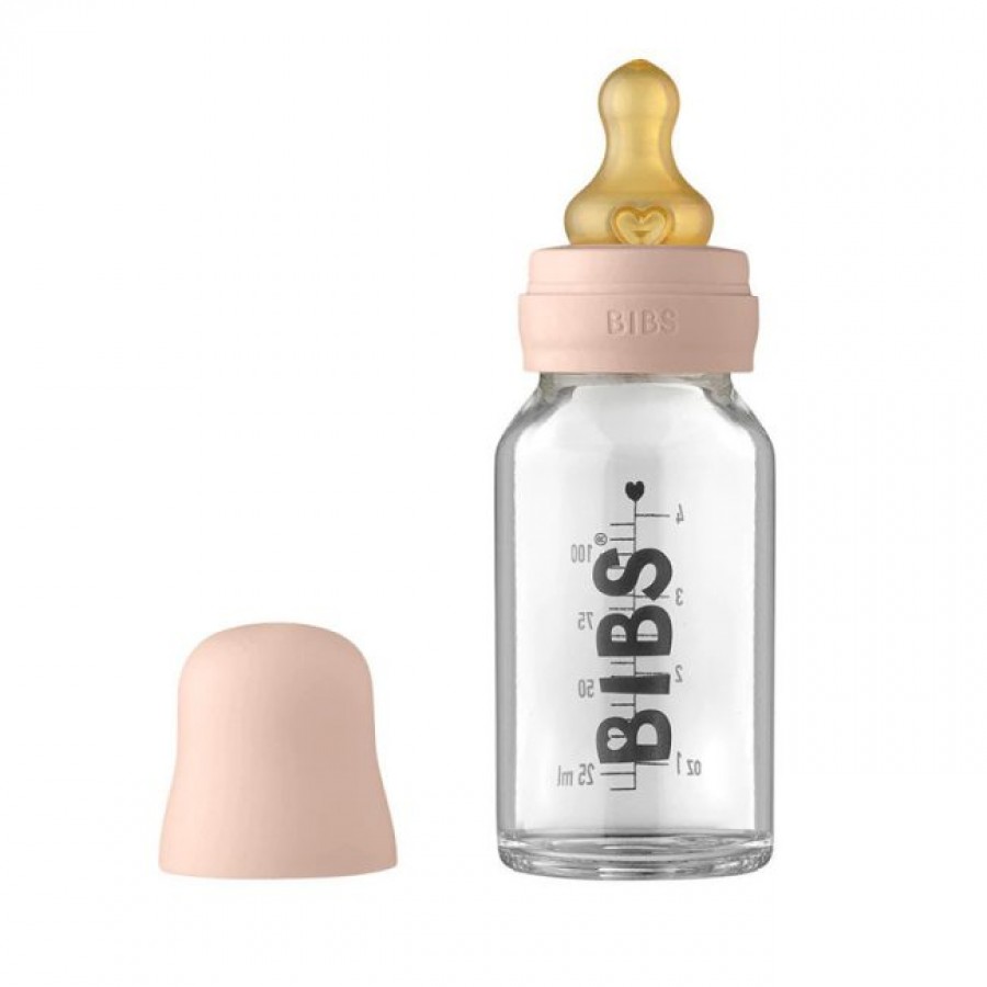 Bibs Γυάλινο μπιμπερό 110ml Στρογγυλή Θηλή Αργής Ροής Latex Blush (5013244)