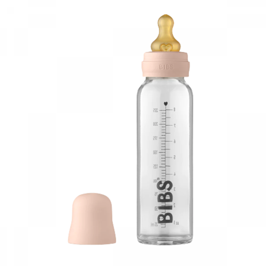 Bibs Γυάλινο μπιμπερό 225ml Στρογγυλή Θηλή Αργής Ροής Latex Blush (5014244)
